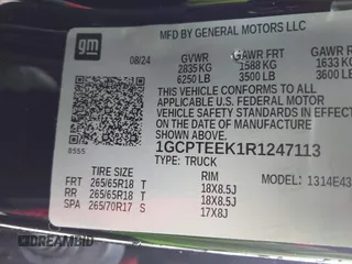 2024 Chevrolet Colorado 4WD Trail Boss z VIN 1GCPTEEK1R1247113, wystawiony jako IAAI lot #42099125 z przebiegiem Nie podano mil oraz . Historia ofert i sprzedaży dostępna na DreamBid. Obrazek 9.