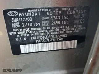 2009 Hyundai Azera GLS with VIN KMHFC46D69A372965, listed as a Copart auction lot 79397374 with 106,207 mi miles and Salvage Title. Bid and sale history available at carsss.com. Image 12.