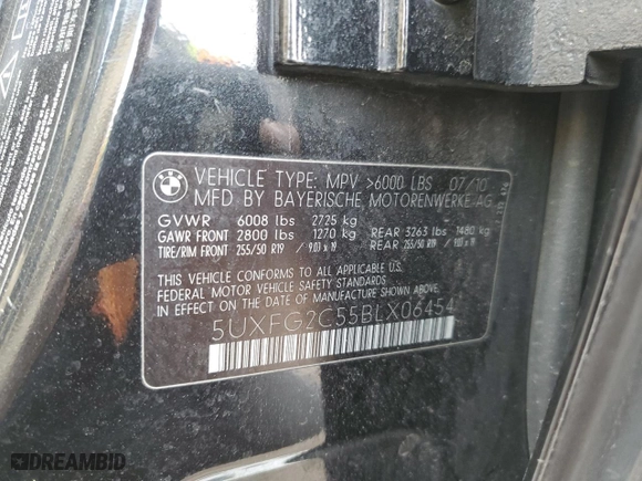2011 BMW X6 35i with VIN 5UXFG2C55BLX06454, listed as a Copart auction lot 47657445 with 145,210 mi miles and Salvage Title. Bid and sale history available at carsss.com. Image 15.