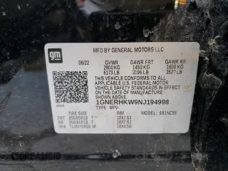 2022 Chevrolet Traverse LT Leather with VIN 1GNERHKW9NJ194998, listed as a Copart auction lot 46131745 with 43,684 mi miles and Salvage Title. Bid and sale history available at carsss.com. Image 13.