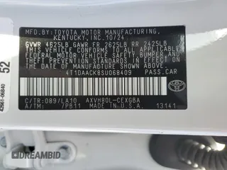 2025 Toyota Camry LE z VIN 4T1DAACK8SU068409, wystawiony jako Copart lot #51927985 z przebiegiem 9603 mil mil oraz Nie do naprawy • Non repairable. Historia ofert i sprzedaży dostępna na DreamBid. Obrazek 14.