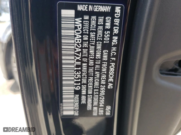 2018 Porsche Panamera 4S with VIN WP0AB2A7XJL135119, listed as a Copart auction lot 55656103 with 51,441 mi miles. Bid and sale history available at carsss.com. Image 14.