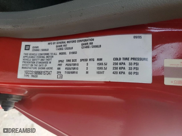 2006 Chevrolet Colorado LS with VIN 1GCCS198968157347, listed as a Copart auction lot 43800765 with 85,783 mi miles and Salvage Title. Bid and sale history available at carsss.com. Image 14.