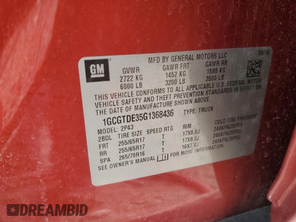2016 Chevrolet Colorado 4WD Z71 with VIN 1GCGTDE35G1368436, listed as a Copart auction lot 48680115 with 146,911 mi miles and Clean Title. Bid and sale history available at carsss.com. Image 12.