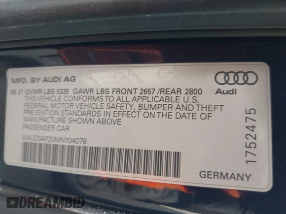 2021 Audi A6 Premium z VIN WAUD3AF20MN104078, wystawiony jako IAAI lot #42034978 z przebiegiem 57 530 mil mil oraz . Historia ofert i sprzedaży dostępna na DreamBid. Obrazek 9.