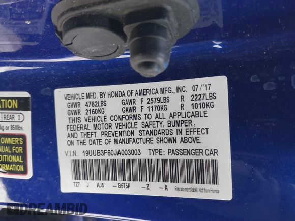 2018 Acura TLX w/A-SPEC Pkg with VIN 19UUB3F60JA003003, listed as a IAAI auction lot 41701363 with 142,073 mi miles. Bid and sale history available at carsss.com. Image 9.
