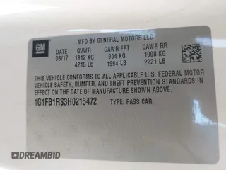 2017 Chevrolet Camaro 1LT z VIN 1G1FB1RS3H0215472, wystawiony jako IAAI lot #42192641 z przebiegiem 23 716 mil mil oraz . Historia ofert i sprzedaży dostępna na DreamBid. Obrazek 9.
