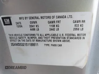 2005 Buick LaCrosse CXL with VIN 2G4WD532151188611, listed as a IAAI auction lot 41217168 with 186,442 mi miles. Bid and sale history available at carsss.com. Image 9.