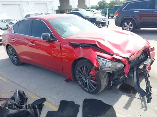 2018 Infiniti Q50 Red Sport 400 with VIN JN1FV7AP2JM460824, listed as a IAAI auction lot 42077854 with 91,062 mi miles and . Bid and sale history available at carsss.com. Image 1.
