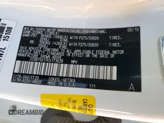2019 Toyota Sequoia SR5 with VIN 5TDBY5G17KS173639, listed as a Copart auction lot 88519285 with 58,360 mi miles and Salvage Title. Bid and sale history available at carsss.com. Image 14.
