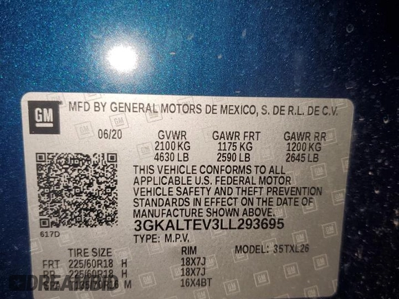 2020 GMC Terrain SLE with VIN 3GKALTEV3LL293695, listed as a Copart auction lot 89290775 with 66,658 mi miles and Salvage Title. Bid and sale history available at carsss.com. Image 13.