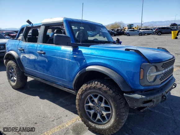 2021 Ford Bronco with VIN 1FMEE5DH6MLA74091, listed as a Copart auction lot 46137495 with 54,780 mi miles and Salvage Title. Bid and sale history available at carsss.com. Image 4.