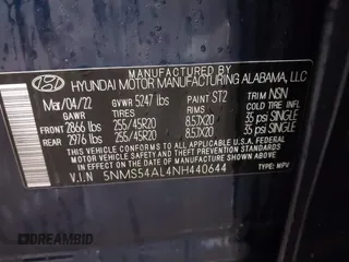 2022 Hyundai Santa Fe Calligraphy with VIN 5NMS54AL4NH440644, listed as a IAAI auction lot 41491812 with 29,671 mi miles. Bid and sale history available at carsss.com. Image 9.