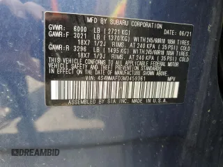 2021 Subaru Ascent Premium with VIN 4S4WMAFD3M3459361, listed as a Copart auction lot 62299965 with Not provided miles and Salvage title. Bid and sale history available at DreamBid. Image 14.