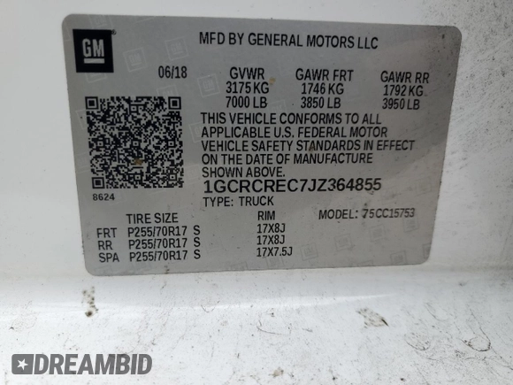 2018 Chevrolet Silverado 1500 LT with VIN 1GCRCREC7JZ364855, listed as a Copart auction lot 88789075 with 166,751 mi miles and Clean Title. Bid and sale history available at DreamBid. Image 12.