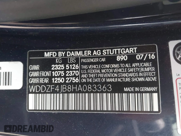 2017 Mercedes-Benz E 300 Luxury with VIN WDDZF4JB8HA083363, listed as a IAAI auction lot 41622079 with 70,430 mi miles and . Bid and sale history available at DreamBid. Image 9.