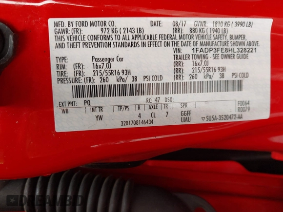 2017 Ford Focus SE with VIN 1FADP3FE8HL328221, listed as a IAAI auction lot 41813348 with 76,400 mi miles and . Bid and sale history available at carsss.com. Image 9.