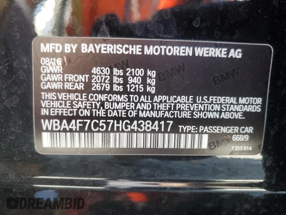 2017 BMW 4 Series 430i с VIN WBA4F7C57HG438417, выставлен на аукционе Copart как лот 58374025 с пробегом 67 389 миль миль и Списание • Salvage title. История ставок и продаж доступна на DreamBid. Изображение 12.