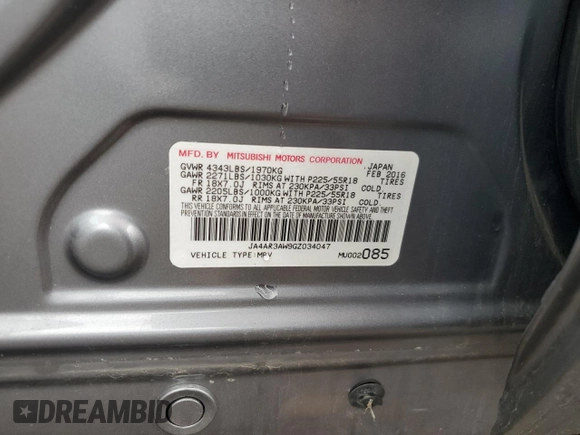 2016 Mitsubishi Outlander ES with VIN JA4AR3AW9GZ034047, listed as a Copart auction lot 58506225 with 47,169 mi miles and Salvage title. Bid and sale history available at DreamBid. Image 12.