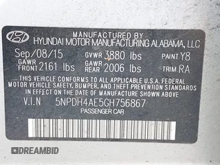 2016 Hyundai Elantra SE with VIN 5NPDH4AE5GH756867, listed as a IAAI auction lot 41761113 with 148,954 mi miles and . Bid and sale history available at DreamBid. Image 9.