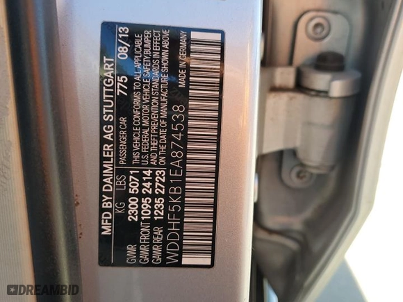 2014 Mercedes-Benz E-Class E 350 Sport with VIN WDDHF5KB1EA874538, listed as a Copart auction lot 42569705 with 85,791 mi miles and Salvage Title. Bid and sale history available at carsss.com. Image 13.