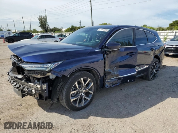 2023 Acura MDX w/Technology Package with VIN 5J8YD9H47PL006004, listed as a Copart auction lot 75084894 with 10,988 mi miles and Salvage Title. Bid and sale history available at carsss.com. Image 1.