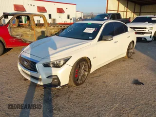 2018 Infiniti Q50 Red Sport 400 with VIN JN1FV7AP3JM461528, listed as a IAAI auction lot 41152839 with 91,500 mi miles and . Bid and sale history available at DreamBid. Image 2.