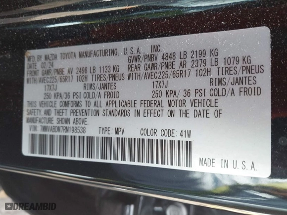 2024 Mazda CX-50 2.5 S Premium Package with VIN 7MMVABDM7RN198538, listed as a IAAI auction lot 41481055 with 54,921 mi miles. Bid and sale history available at carsss.com. Image 9.