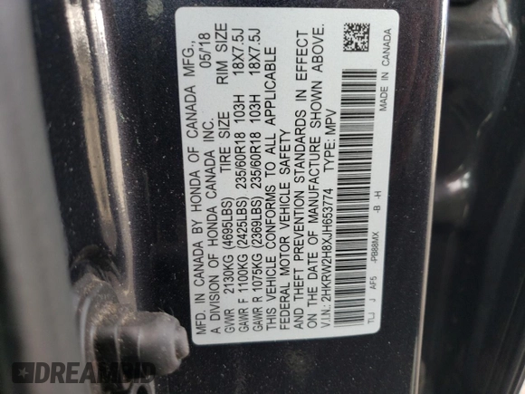 2018 Honda CR-V EX-L with VIN 2HKRW2H8XJH653774, listed as a Copart auction lot 67219913 with 90,506 mi miles and Salvage Title. Bid and sale history available at carsss.com. Image 15.