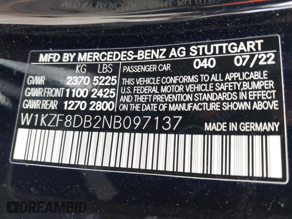 2022 Mercedes-Benz E 350 с VIN W1KZF8DB2NB097137, выставлен на аукционе IAAI как лот 41778662 с пробегом 85 831 миль миль и . История ставок и продаж доступна на DreamBid. Изображение 9.
