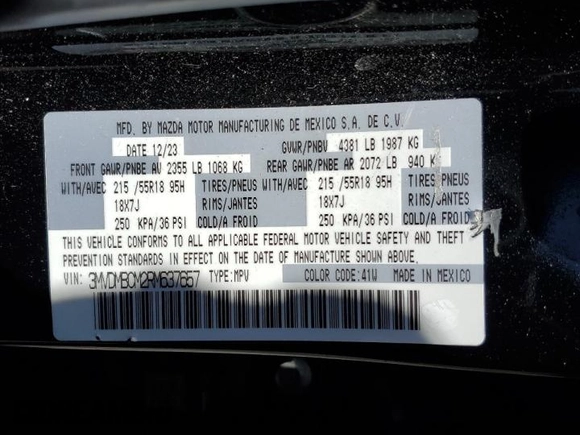 2024 Mazda CX-30 S Preferred with VIN 3MVDMBCM2RM637657, listed as a Copart auction lot 56426575 with 14,500 mi miles and Salvage title. Bid and sale history available at DreamBid. Image 13.