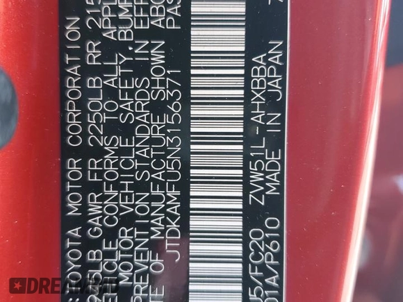 2022 Toyota Prius L Eco z VIN JTDKAMFU5N3156371, wystawiony jako Copart lot #63636605 z przebiegiem 40 386 mil mil oraz Szkoda całkowita • Salvage title. Historia ofert i sprzedaży dostępna na DreamBid. Obrazek 12.