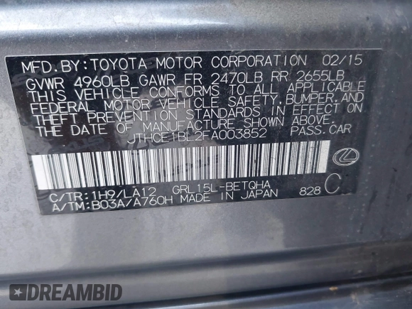 2015 Lexus GS 350 z VIN JTHCE1BL2FA003852, wystawiony jako IAAI lot #42091649 z przebiegiem 173 233 mil mil oraz . Historia ofert i sprzedaży dostępna na DreamBid. Obrazek 9.