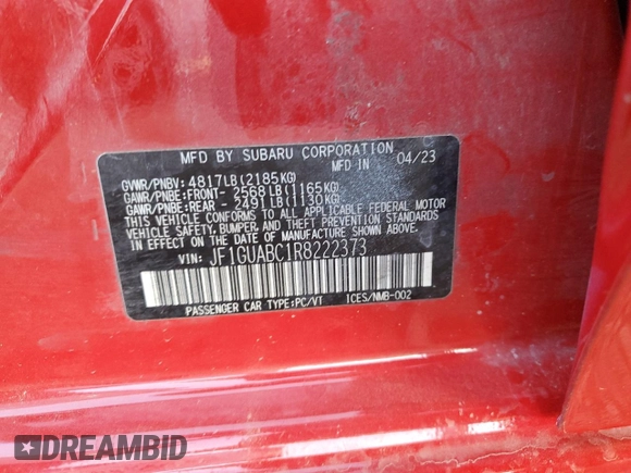 2024 Subaru Impreza with VIN JF1GUABC1R8222373, listed as a Copart auction lot 74573154 with 15,068 mi miles and Clean Title. Bid and sale history available at carsss.com. Image 12.