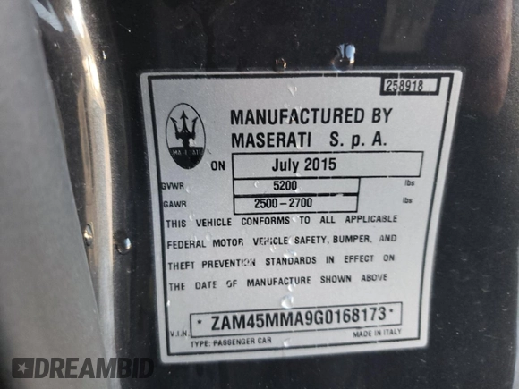 2016 Maserati GranTurismo Sport with VIN ZAM45MMA9G0168173, listed as a Copart auction lot 86510814 with 28,494 mi miles and Salvage title. Bid and sale history available at DreamBid. Image 12.