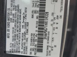 2017 Ford Fusion S with VIN 3FA6P0G71HR159328, listed as a Copart auction lot 51600035 with 97,904 mi miles and Salvage Title. Bid and sale history available at DreamBid. Image 12.