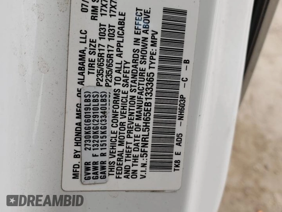 2014 Honda Odyssey EX-L with VIN 5FNRL5H65EB133365, listed as a Copart auction lot 86733834 with 116,391 mi miles and Salvage Title. Bid and sale history available at carsss.com. Image 13.