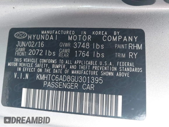2016 Hyundai Veloster with VIN KMHTC6AD8GU301395, listed as a IAAI auction lot 42634620 with 115,551 mi miles and . Bid and sale history available at DreamBid. Image 9.