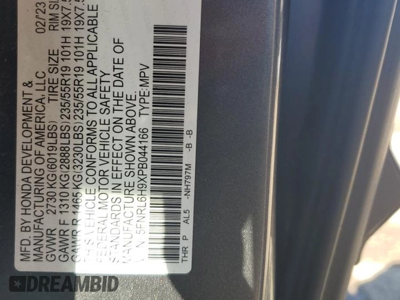 2023 Honda Odyssey Elite с VIN 5FNRL6H9XPB044166, выставлен на аукционе Copart как лот 44272345 с пробегом Не указан миль и Списание • Salvage title. История ставок и продаж доступна на DreamBid. Изображение 13.