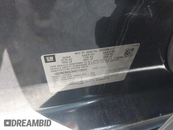 2017 Chevrolet Silverado 1500 LT with VIN 1GCRCREC3HZ178501, listed as a IAAI auction lot 41698962 with 155,447 mi miles and . Bid and sale history available at DreamBid. Image 9.