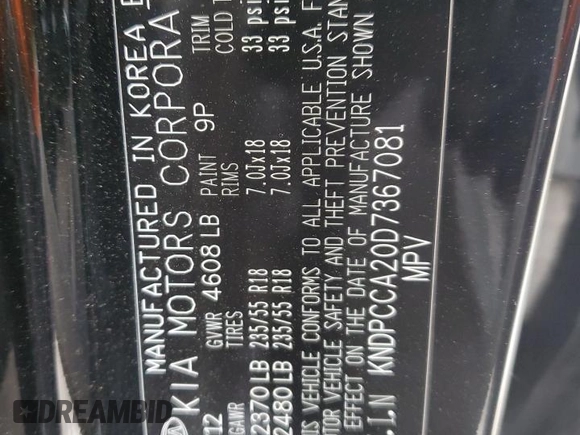 2013 Kia Sportage EX with VIN KNDPCCA20D7367081, listed as a Copart auction lot 57668845 with 116,137 mi miles and Salvage title. Bid and sale history available at DreamBid. Image 13.