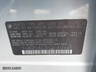 2011 BMW X5 35i with VIN 5UXZV4C5XBL412661, listed as a IAAI auction lot 41810470 with 168,470 mi miles. Bid and sale history available at carsss.com. Image 9.