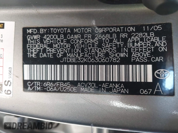 2006 Toyota Camry STD z VIN JTDBE32K063060782, wystawiony jako IAAI lot #42105775 z przebiegiem 304 961 mil mil oraz . Historia ofert i sprzedaży dostępna na DreamBid. Obrazek 9.