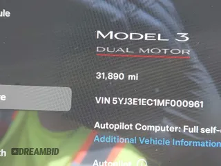 2021 Tesla Model 3 Performance with VIN 5YJ3E1EC1MF000961, listed as a IAAI auction lot 42110524 with 31,890 mi miles and . Bid and sale history available at carsss.com. Image 15.
