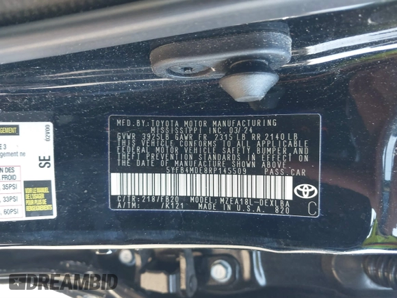 2024 Toyota Corolla LE с VIN 5YFB4MDE8RP145509, выставлен на аукционе IAAI как лот 41500774 с пробегом 20 688 миль миль и . История ставок и продаж доступна на DreamBid. Изображение 9.
