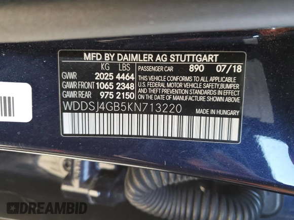 2019 Mercedes-Benz CLA 250 with VIN WDDSJ4GB5KN713220, listed as a Copart auction lot 48894475 with 36,987 mi miles and Salvage Title. Bid and sale history available at DreamBid. Image 14.