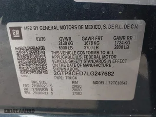 2020 GMC Sierra 1500 Elevation with VIN 3GTP8CED7LG247682, listed as a IAAI auction lot 41462510 with 68,008 mi miles. Bid and sale history available at carsss.com. Image 9.