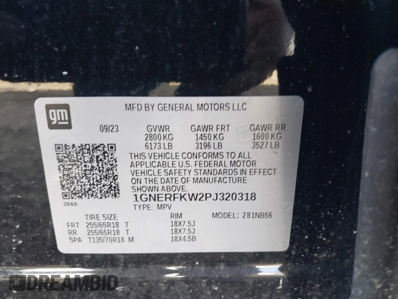 2023 Chevrolet Traverse LS with VIN 1GNERFKW2PJ320318, listed as a IAAI auction lot 41768200 with 12,811 mi miles. Bid and sale history available at carsss.com. Image 9.