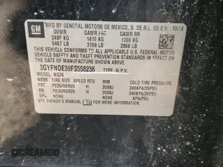 2015 Cadillac SRX Premium Collection with VIN 3GYFNDE39FS558236, listed as a Copart auction lot 49057835 with 199,992 mi miles and Salvage Title. Bid and sale history available at DreamBid. Image 13.