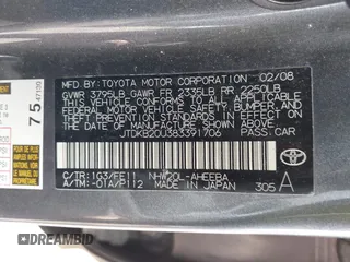 2008 Toyota Prius with VIN JTDKB20U383391706, listed as a IAAI auction lot 42096879 with 201,313 mi miles. Bid and sale history available at carsss.com. Image 9.